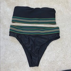 NWOT Black Banded Bandeau Bikini Set